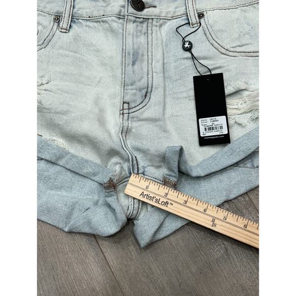 One Teaspoon Womens Shorts Blue Diamonde Distressed Cuffed Bandits Size 32 NWT - Picture 6 of 8